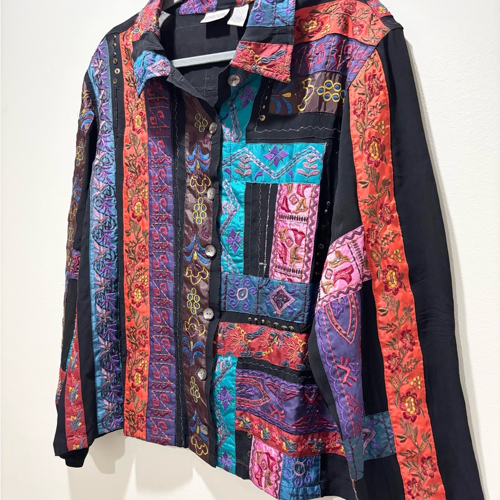 Chico's Patchwork Multicolor Button-Up Jacket Emb… - image 3